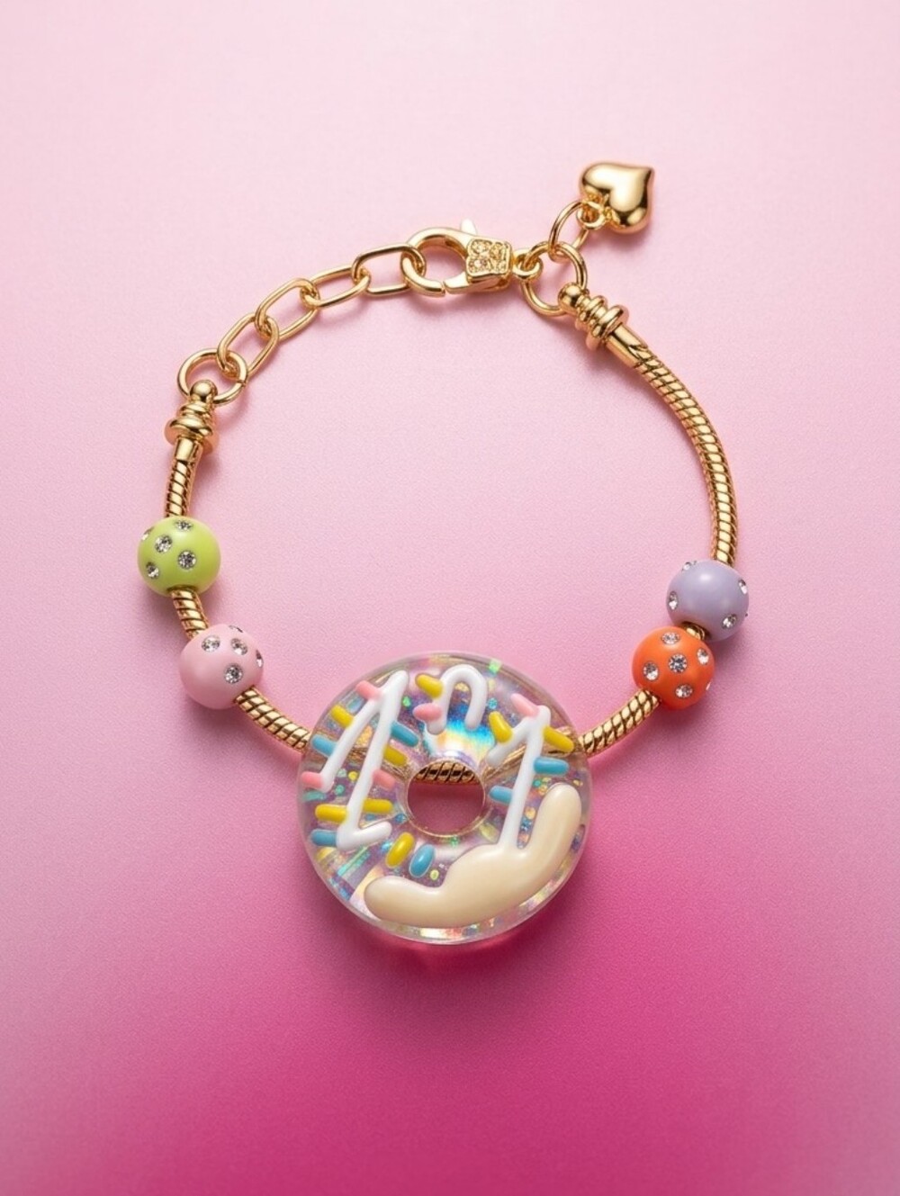 Donut Charm Bracelet with Pastel Beads